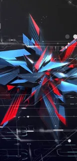 Futuristic abstract wallpaper with geometric shapes in blue and red.