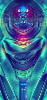 Futuristic abstract wallpaper with neon teal and sci-fi design.