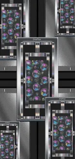 Abstract futuristic phone wallpaper with geometric patterns.