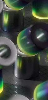 Futuristic abstract wallpaper with neon and metallic effects.