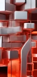 Futuristic red and metallic 3D block design wallpaper.