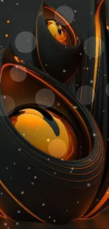 Futuristic abstract wallpaper with orange and black design elements.