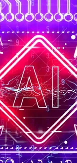 Vibrant AI-themed neon circuit wallpaper with futuristic design elements.