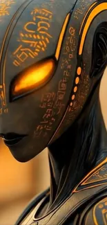 Futuristic alien artwork with glowing eyes.