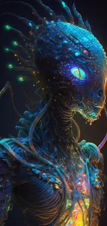 Futuristic alien art with vibrant, glowing details and electric hues.