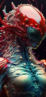 Futuristic 3D rendering of an alien character with intricate details and vibrant colors.