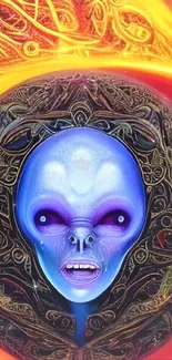 Surreal alien face with vibrant colors in digital art wallpaper.