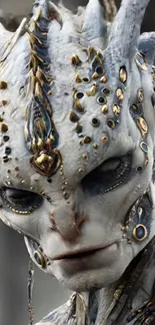 Futuristic alien creature with intricate details on mobile wallpaper.