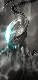 Futuristic alien creature with a glowing aura on a dark background.