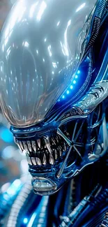 Futuristic alien with metallic and cybernetic features in a sci-fi design.