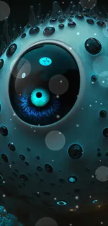 Futuristic alien eye in teal tones with abstract details.