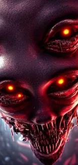 Close-up of futuristic alien with glowing red eyes, perfect for sci-fi wallpaper enthusiasts.