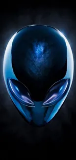 Futuristic alien head with blue hues on a dark background.