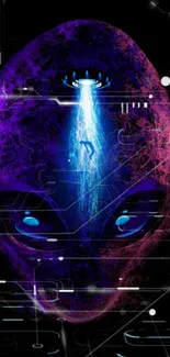 Futuristic neon alien head wallpaper design.