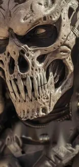 Alien mask design with intricate metallic and skeletal features.