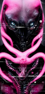 Futuristic alien design with neon pink and cybernetic patterns.