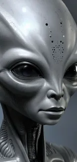 Futuristic silver alien portrait wallpaper.