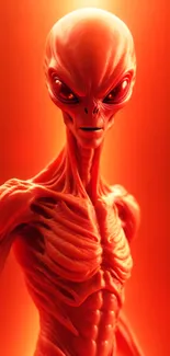 Alien creature artwork in red hues