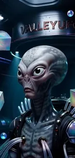 Futuristic alien in spaceship, sci-fi art.