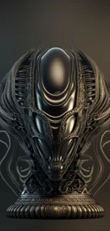 Futuristic alien sculpture on dark background.