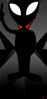 Black alien silhouette on futuristic background with red highlights.