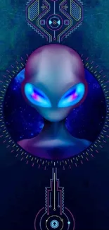 Futuristic alien art wallpaper with neon blue hues.