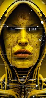 Futuristic yellow android head artwork on mobile wallpaper