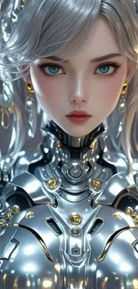 Futuristic android artwork with metallic details.