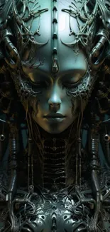 Intricate futuristic android artwork with teal accents.