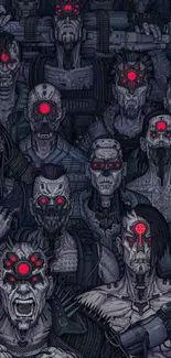 Futuristic android wallpaper with glowing red eyes.