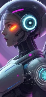 Futuristic android wallpaper with neon accents and cyberpunk aesthetic.