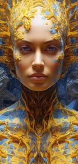 Futuristic android portrait with vibrant colors and intricate design.