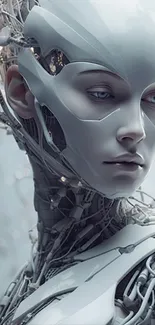 Futuristic robotic humanoid art with mechanical details.