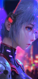 Futuristic anime character with vibrant colors and a cyberpunk vibe.