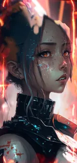 Futuristic anime girl with vibrant orange accents in a stunning wallpaper.