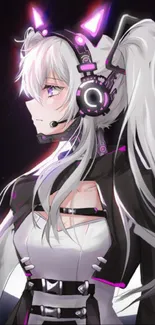 Anime girl with futuristic headset and neon glow.