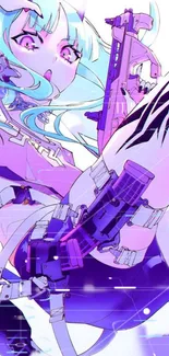 Futuristic anime character with neon purple hues.