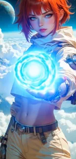 Anime warrior with glowing blue energy.