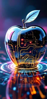 Futuristic digital apple with circuit patterns