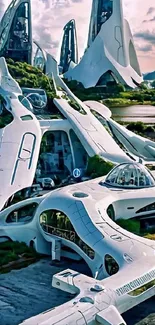 Futuristic architecture with sleek, innovative design elements.