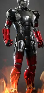 Futuristic armor mobile wallpaper with red and metallic elements.