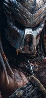 A futuristic warrior with intricate armor in a dynamic pose.