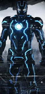 Futuristic armor with glowing blue accents.