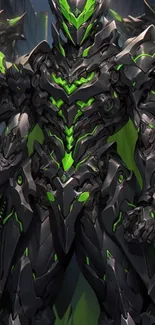 Futuristic armored hero in green accents on mobile wallpaper.