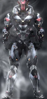 Futuristic armored suit on a dark background.