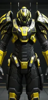 Futuristic yellow and black armored suit design wallpaper.