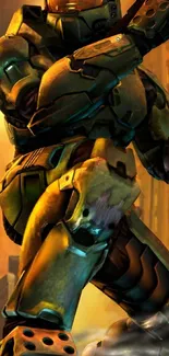 Futuristic warrior in vibrant armor art.