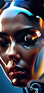 Futuristic digital art of a stylized face with vibrant colors.