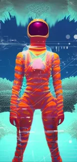 Futuristic neon astronaut with cyan hues in digital artwork.