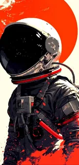 Futuristic astronaut with bold red background.